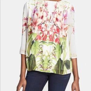 TED BAKER LONDON Zumbel Mirrored Tropics Pleated Blouse